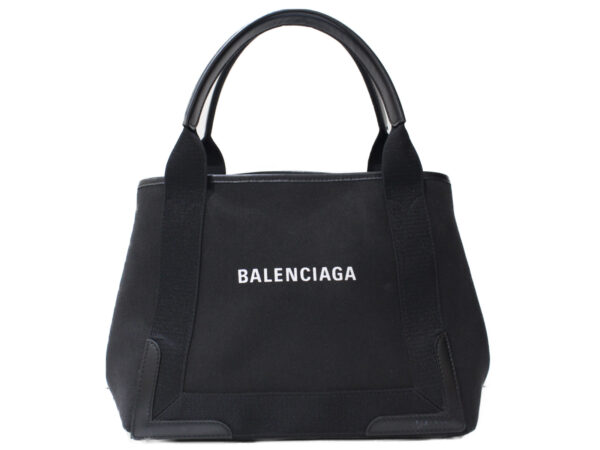 imgrc0092264151 Balenciaga Blue Small Cabas Canvas Leather Handbag Black