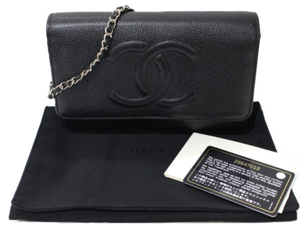 imgrc0092893236 Chanel Caviar Skin Chain Wallet Shoulder Bag Black