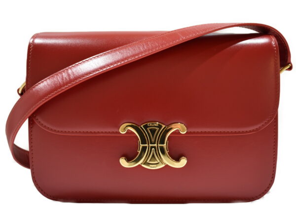 imgrc0093518916 Celine Classic Triomphe Shiny Calfskin Shoulder Bag Red