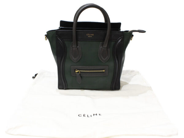 imgrc0093703209 Celine Luggage Nano Smooth Calfskin Handbag Shoulder Bag Black Green