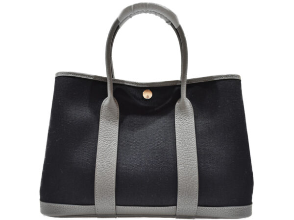 imgrc0094247994 Hermes Garden Party TPM Handbag Canvas Leather Black Gray