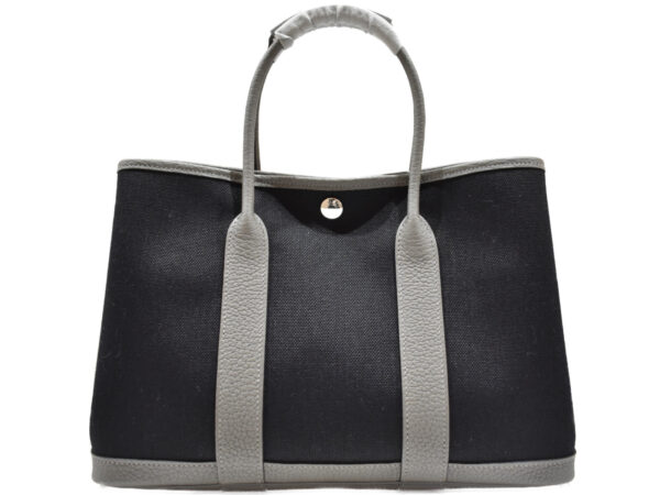 imgrc0094247997 Hermes Garden Party TPM Handbag Canvas Leather Black Gray