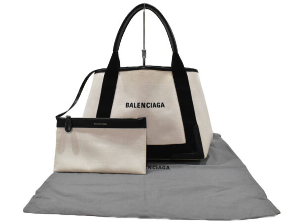 imgrc0095038825 Balenciaga Blue Cabas Canvas Leather Tote Bag White Black