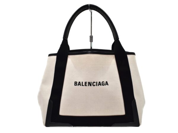 imgrc0095039363 Balenciaga Blue Cabas Canvas Leather Tote Bag White Black