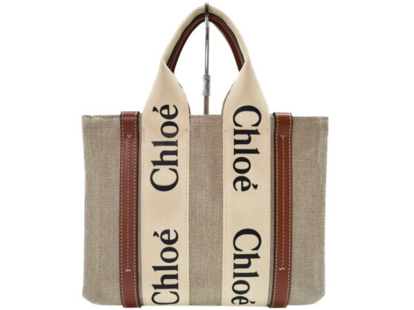 imgrc0095091781 Chloe Woody Small Handbag Linen Canvas White Brown