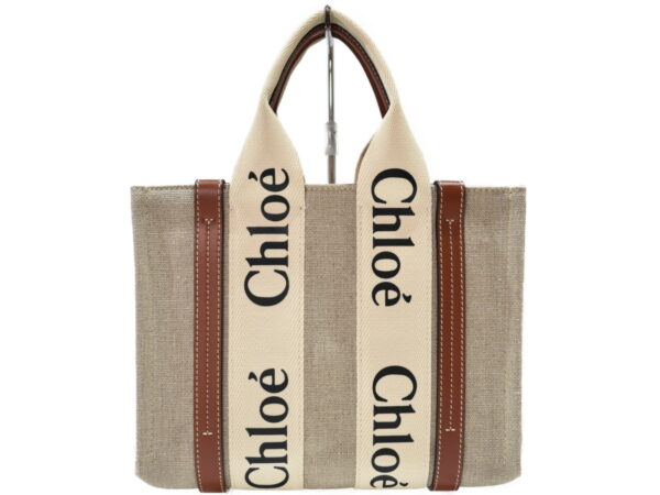 imgrc0095091784 Chloe Woody Small Handbag Linen Canvas White Brown