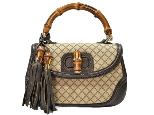 imgrc0095106660 Gucci Bamboo 2WAY Bag Canvas Leather Beige Brown