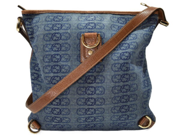 imgrc0095106936 Gucci Denim Shoulder Bag Canvas Leather Blue Brown