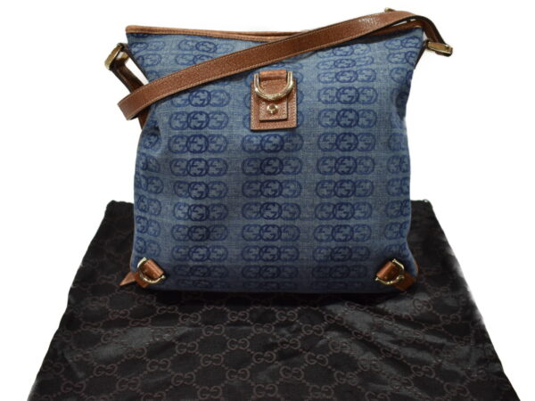 imgrc0095106954 Gucci Denim Shoulder Bag Canvas Leather Blue Brown