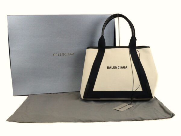 imgrc0095201335 Balenciaga Blue Cabas Canvas Leather Handbag White Black