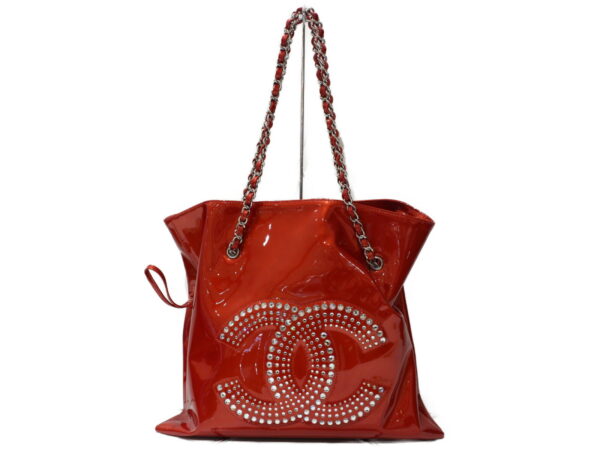 imgrc0095603405 Chanel Rhinestone Patent Leather Chain Tote Bag Red