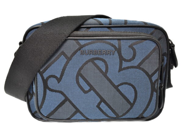 imgrc0095748479 Burberry TB Monogram Canvas Leather Shoulder Bag Blue Black