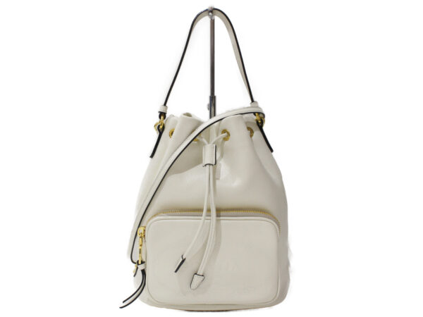 imgrc0096400886 Prada Leather Drawstring Shoulder Bag White