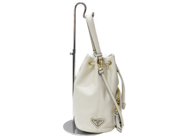 imgrc0096400887 Prada Leather Drawstring Shoulder Bag White