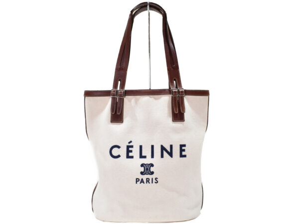 imgrc0096798325 Celine Canvas Leather Tote Bag White Brown