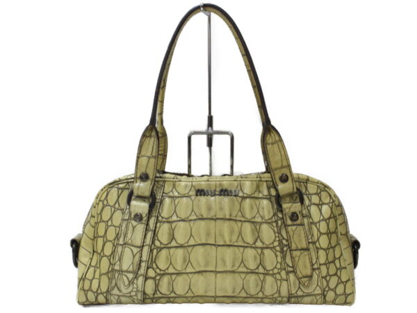 imgrc0098195929 Miu Miu Crocodile Embossed Handbag Leather Yellow