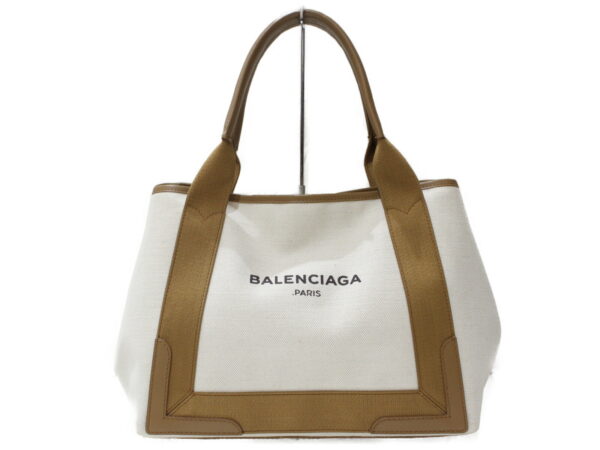 imgrc0098378513 Balenciaga Blue Cabas Canvas Leather Tote Bag White Brown