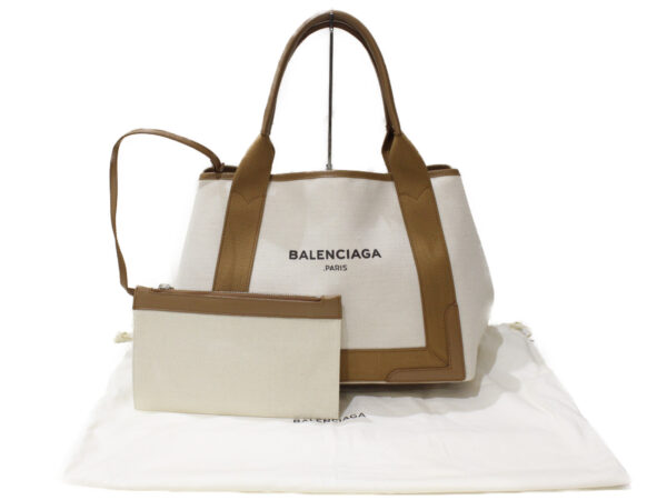 imgrc0098378540 Balenciaga Blue Cabas Canvas Leather Tote Bag White Brown