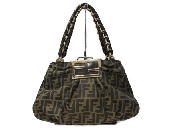 imgrc0098378950 Fendi Chain Handbag Zucca Pattern Jacquard Leather Brown