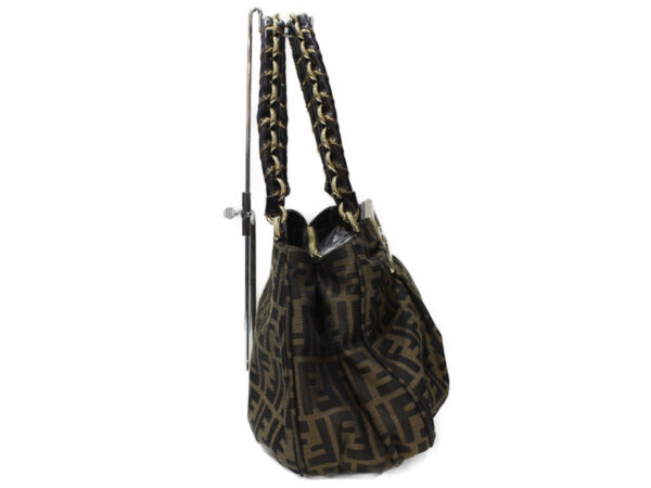 imgrc0098378951 Fendi Chain Handbag Zucca Pattern Jacquard Leather Brown