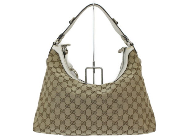 imgrc0098713383 Gucci GG Canvas Leather Shoulder Bag Beige White