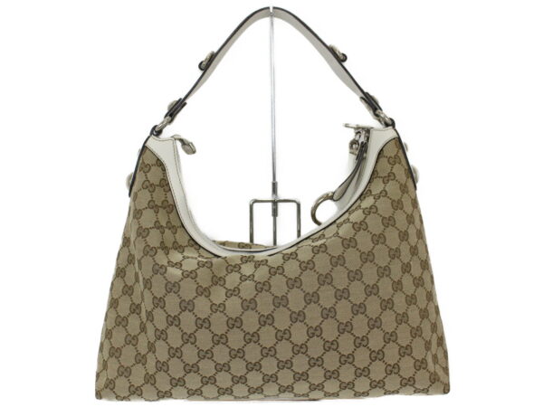 imgrc0098713386 Gucci GG Canvas Leather Shoulder Bag Beige White