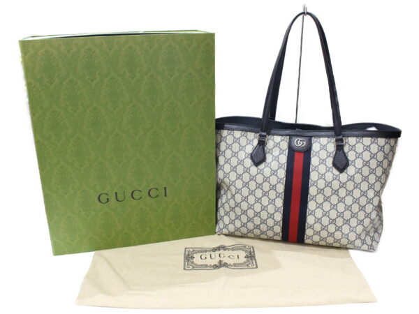 imgrc0099358367 Gucci Ophidia GG Supreme Canvas Medium Tote Bag Beige Blue Brown