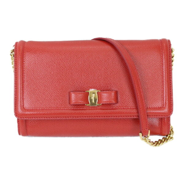 imgrc0100452856 Salvatore Ferragamo Vara Chain Shoulder Bag Leather Red