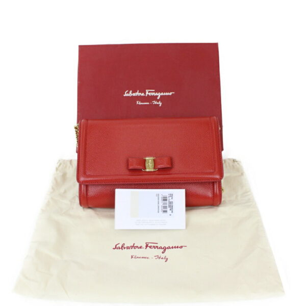 imgrc0100452870 Salvatore Ferragamo Vara Chain Shoulder Bag Leather Red