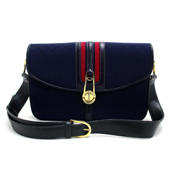 imgrc0120264698 GUCCI Micro GG Sherry Line Shoulder Bag Canvas Navy