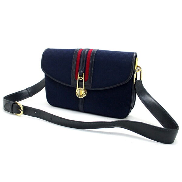 imgrc0120264701 GUCCI Micro GG Sherry Line Shoulder Bag Canvas Navy