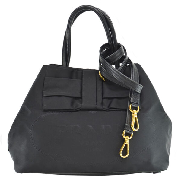 k10223a Prada Triangle Nylon Leather Shoulder Bag Black