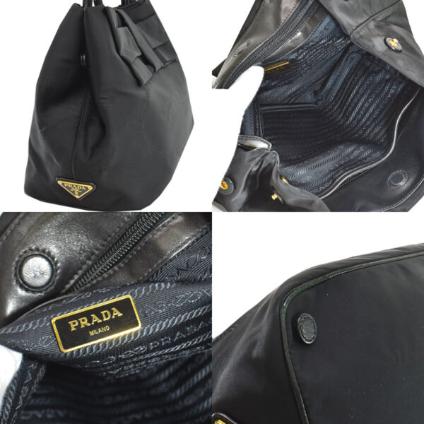 k10223a 4 Prada Triangle Nylon Leather Shoulder Bag Black