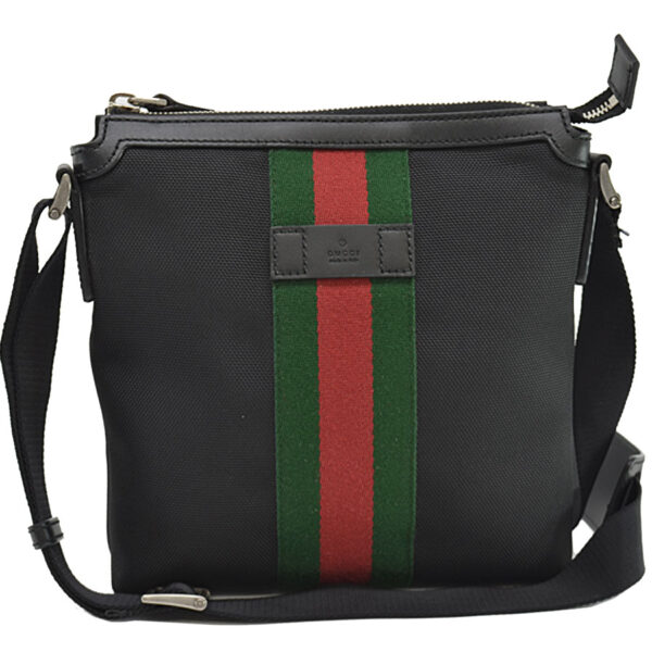 k10238a Gucci Sherry Line Canvas Shoulder Bag Black Green Red