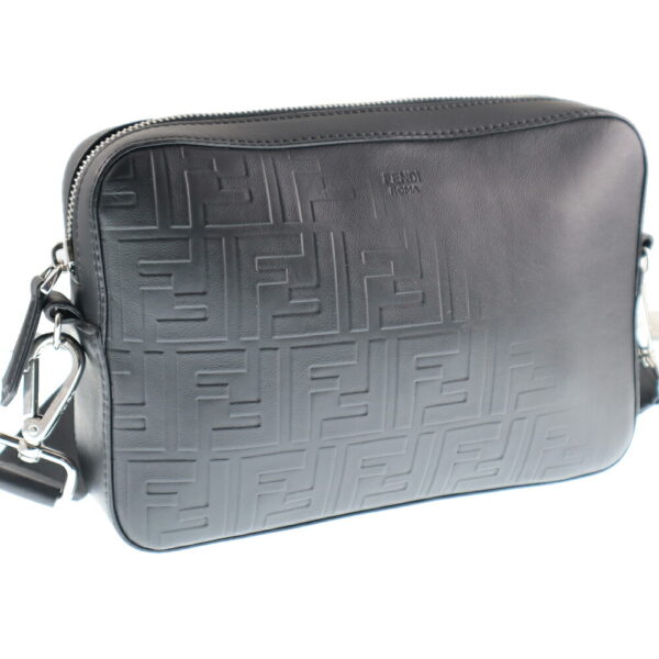 k21 170 Fendi Shoulder Bag Leather Zucca Pattern Embossed Black