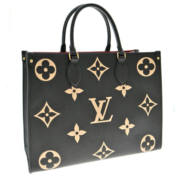 k21 5326 Louis Vuitton On the Go MM Tote Bag Embossed Black Beige