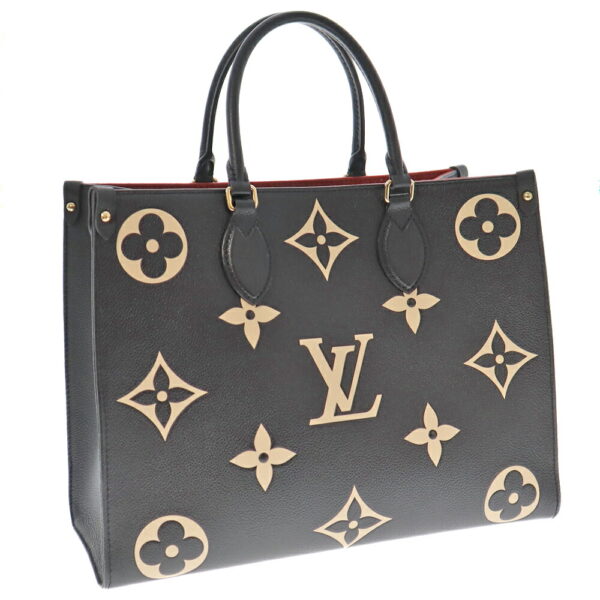 k21 6604 Louis Vuitton On the Go MM Tote Bag Embossed Black Beige