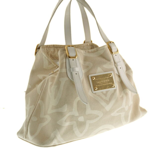 k21 804 Louis Vuitton Taisienne PM Handbag Canvas Leather White Beige