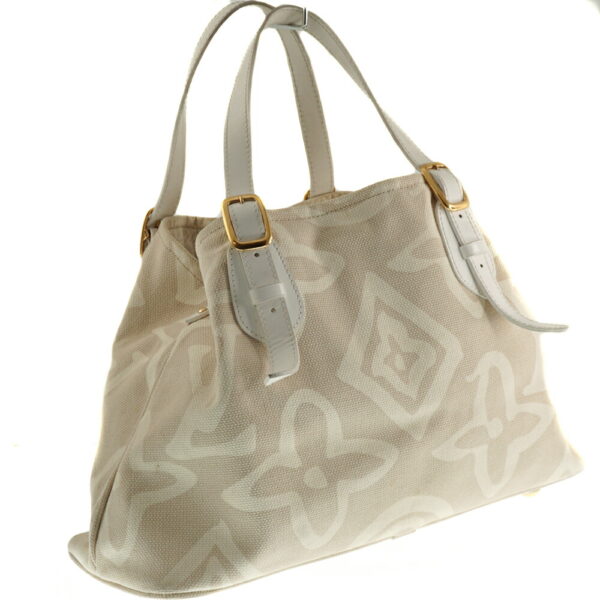 k21 804 2 Louis Vuitton Taisienne PM Handbag Canvas Leather White Beige