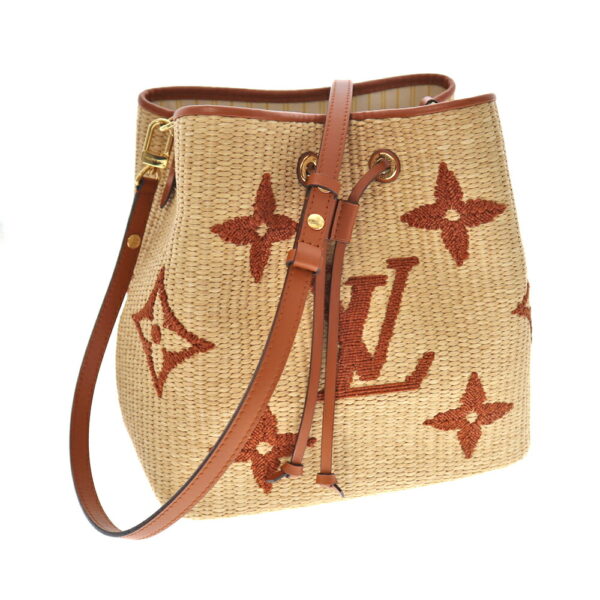 k22 2817 7 Louis Vuitton Neo Noe Drawstring Bag Raffia Leather Beige Brown