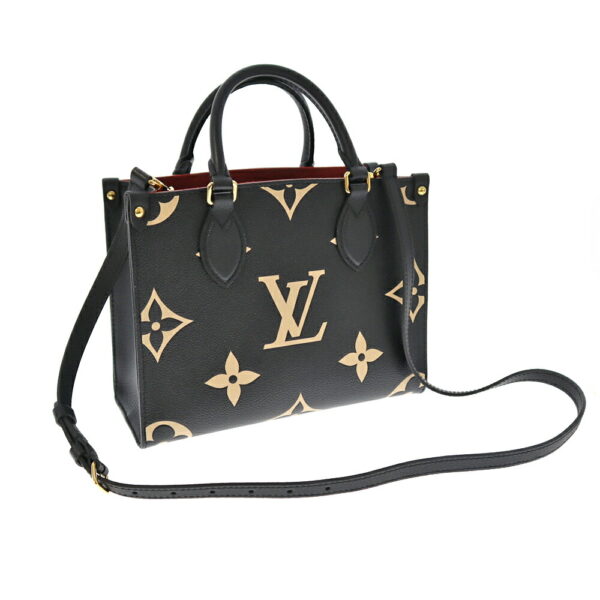 k22 388 9 Louis Vuitton On the Go PM Tote Bag Embossed Black Beige