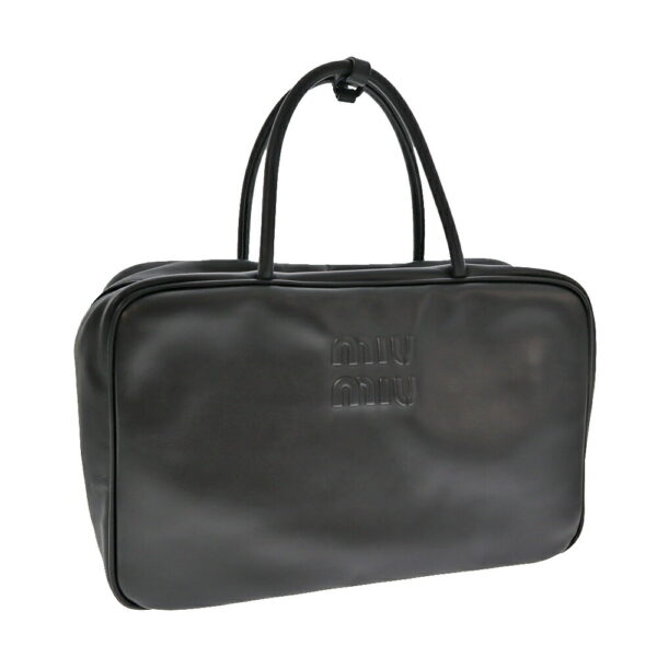 k23 1344 Miu Miu Leather Top Handle Bowling Bag Black