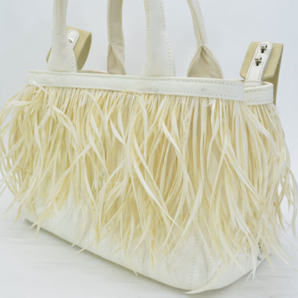 k9107 2 Prada Triangle Canvas Feather Shoulder Bag White White Green Navy