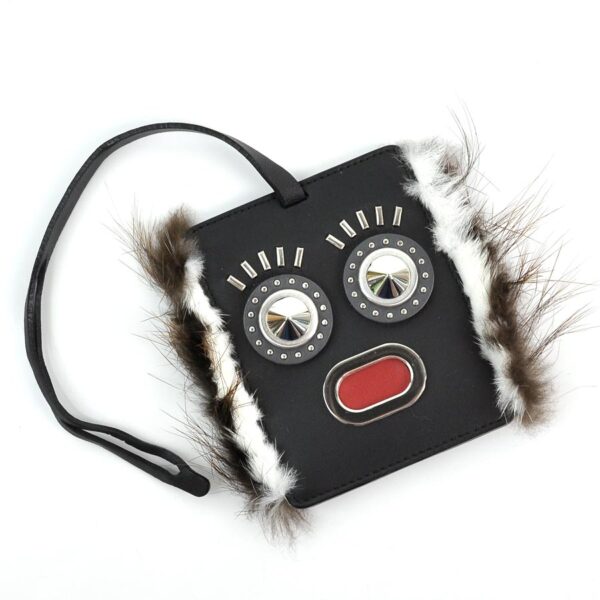 k9125 Fendi Charm Leather Fur Black Red White Brown