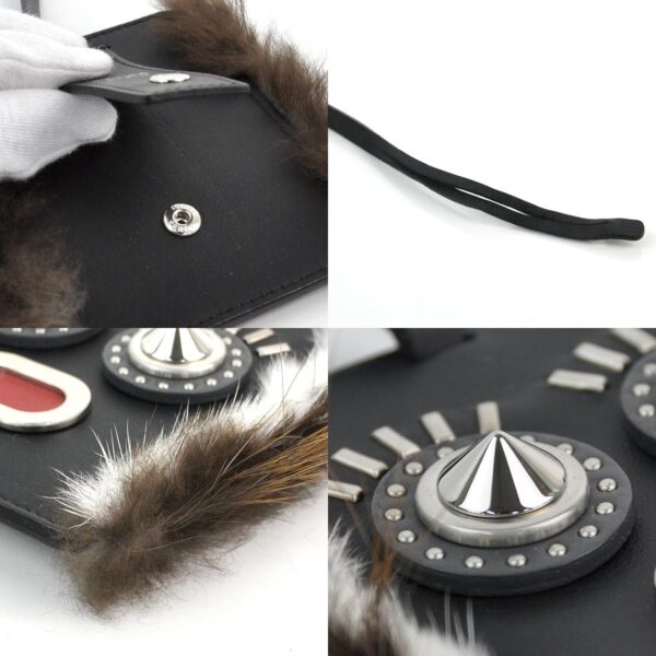 k9125 2 Fendi Charm Leather Fur Black Red White Brown