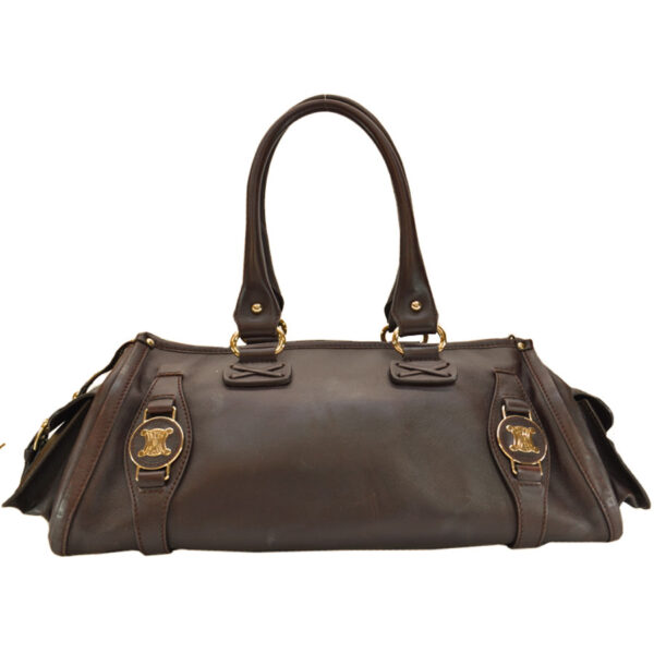 k9162 2 Celine Shoulder Bag Leather Chocolate Brown