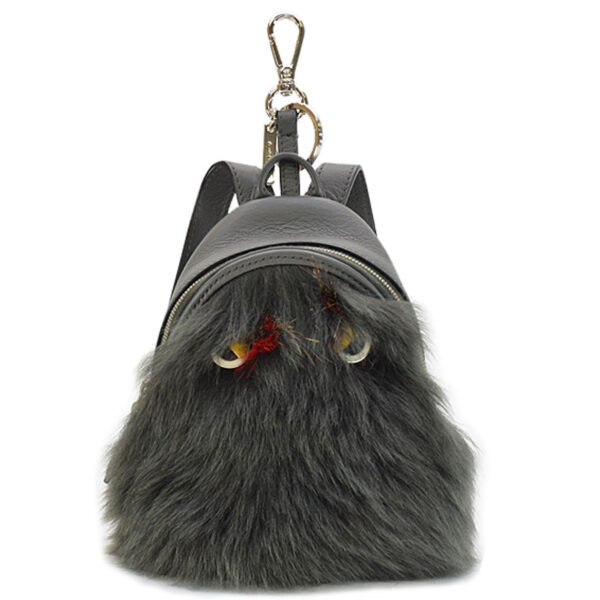 k9255 Fendi Multi Case Charm Bag Bugs Leather Fur Gray Red Yellow