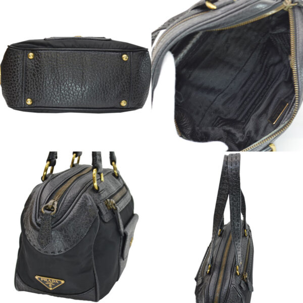 k9282 1 Prada Triangle Leather Nylon Shoulder Bag Black