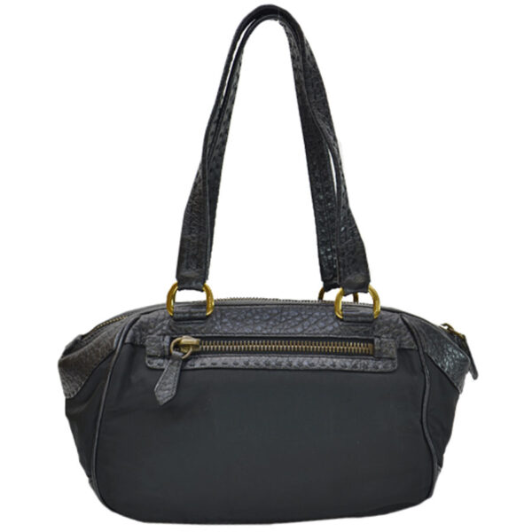 k9282 2 Prada Triangle Leather Nylon Shoulder Bag Black