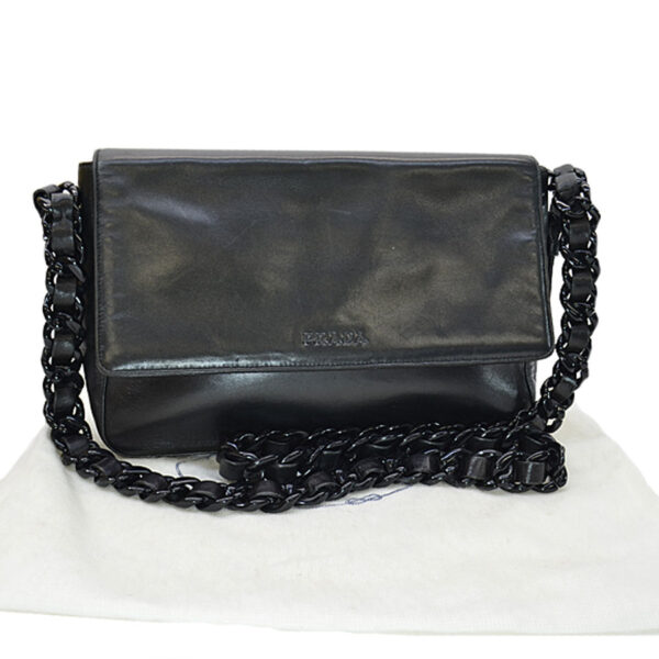 k9285 Prada Leather Shoulder Bag Black